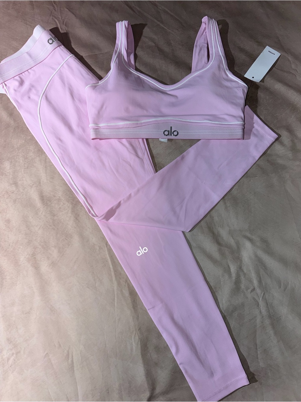 alo Pink Athletic Leggings & Sports Bra Set